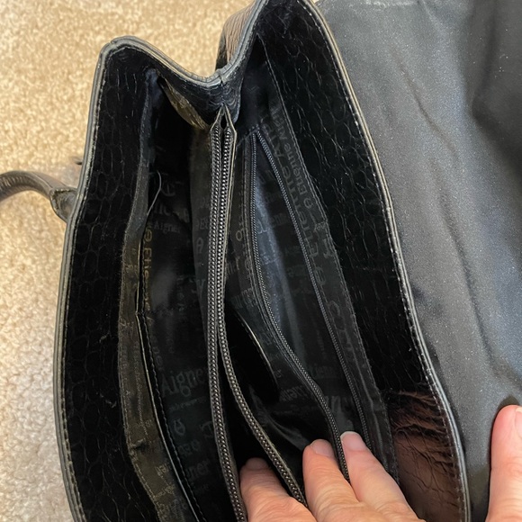 Etienne Aigner Black Crocodile-Embossed Leather Handbag - Picture 4 of 6